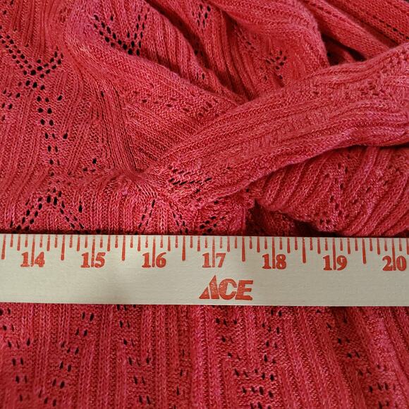 Nic + Zoe Linen Blend Open Pointelle Knit Cardigan Size L Semi Sheer Coral Pink - Picture 9 of 10